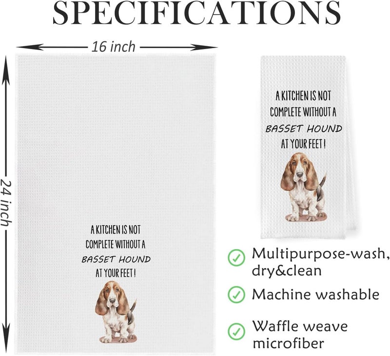Geqtt Basset Hound Dish Towels - Funny Basset Hound Decorative Waffle Weave Kitchen Towels, Basset Hound Hand Tea Towels, Basset Hound Gifts, Basset Hound Decor (16×24 Inches) - Image 2
